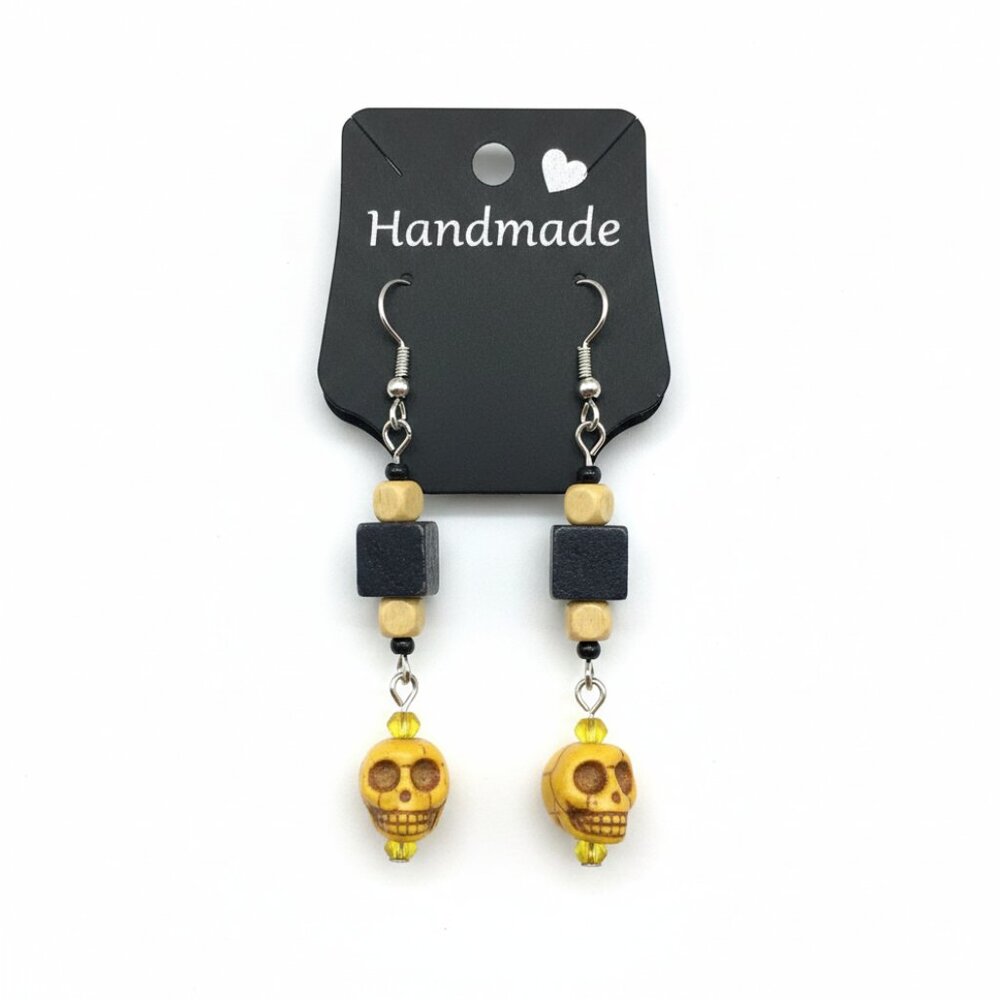 Earrings ☠️  Yellow Skulls yellow balck beads - Shepherds Crook